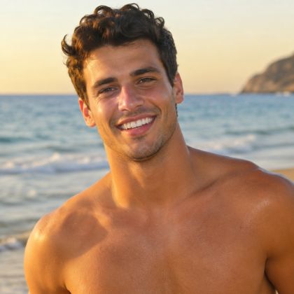 Illustrative portrait of a smiling man at the beach